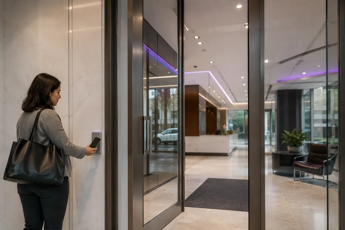Mobile access control at a commercial office entrance