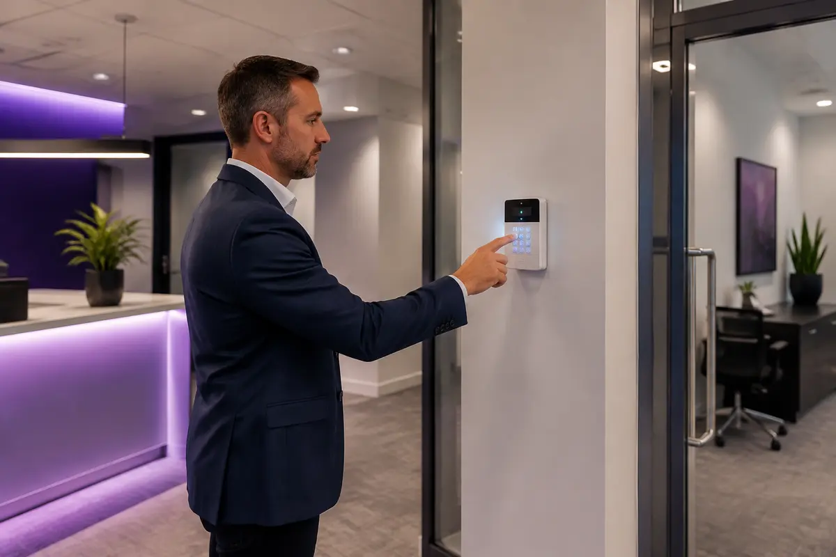 Commercial alarm system being armed by a business owner