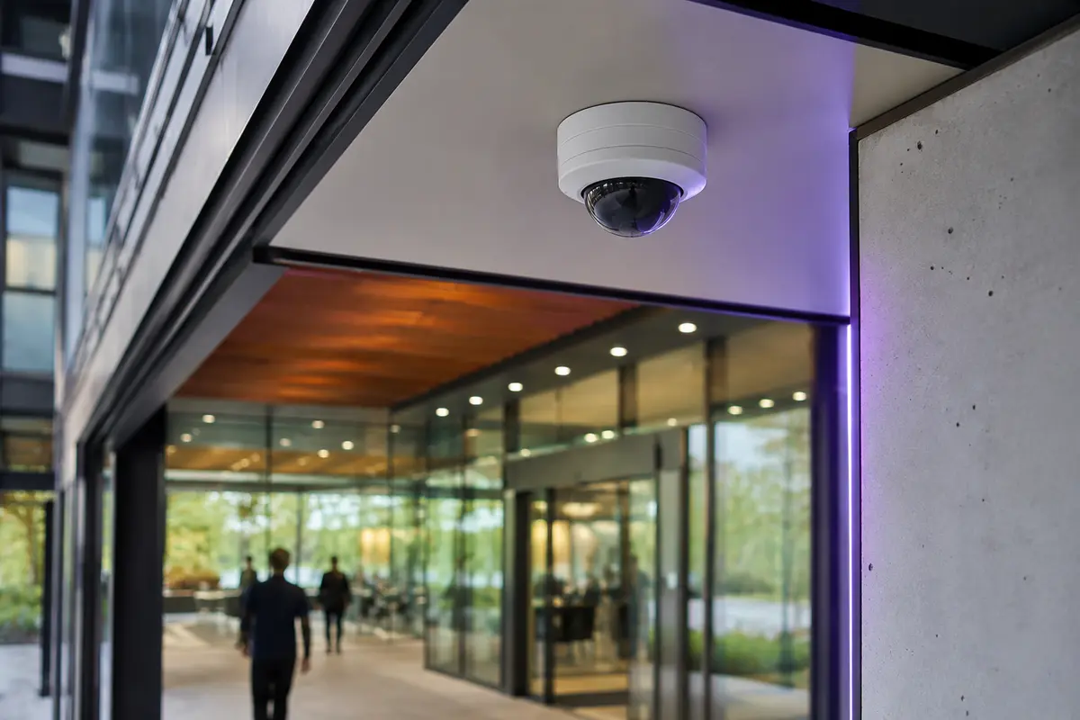 Commercial CCTV security camera installed at a business