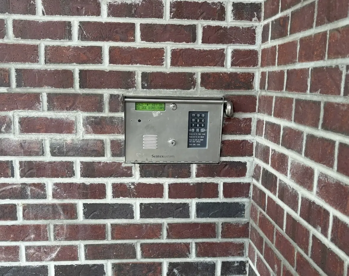 Old NSL Sentex audio-only intercom at Cotton Ridge in Chilliwack before the security upgrade