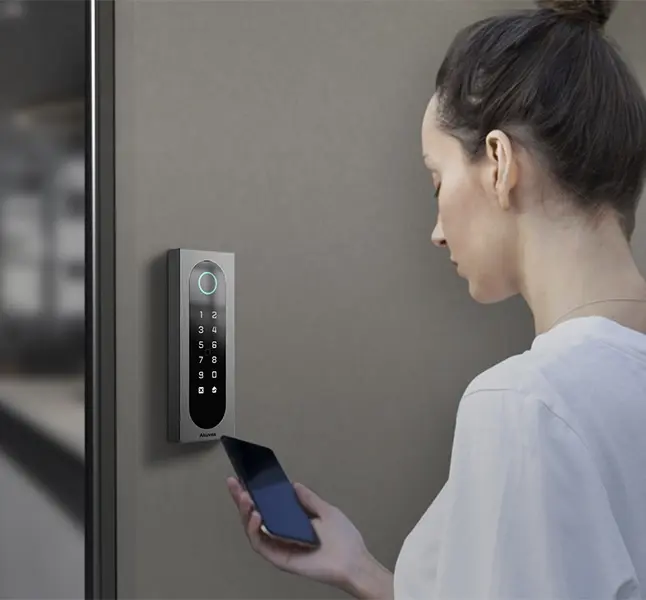 Modern access-control reader used at a Lower Mainland building entrance