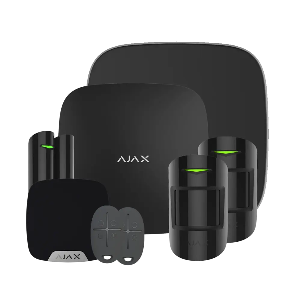 Wireless alarm hubs, motion detectors, door contact and remote controls